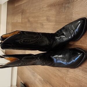 Nocona Cowboy Boots Black Leather Gray Western Stitching Men's size 13D